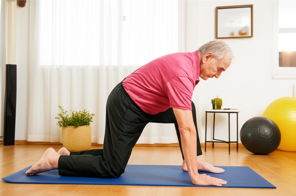 Exercícios de fisioterapia para corrigir postura curvada em idosos